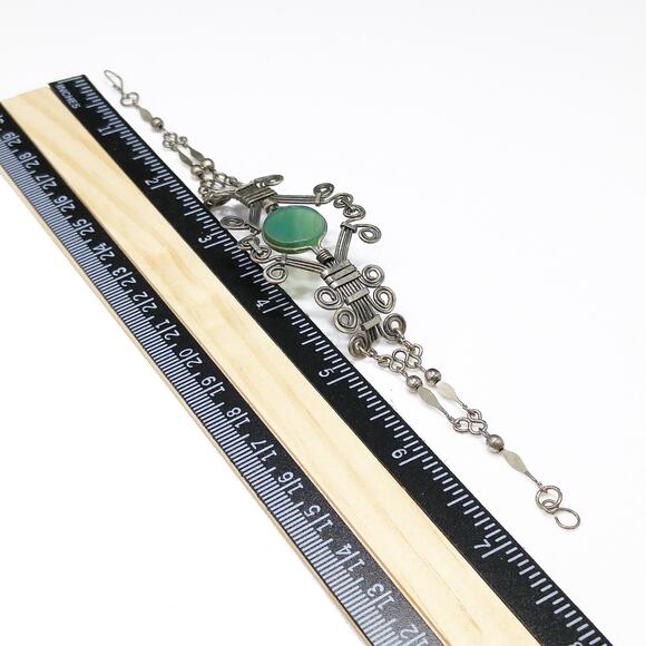 1970s Green Chrysoprase Wire Wrapped Bracelet Boho Artisan 10K Tested Vintage - Picture 6 of 10